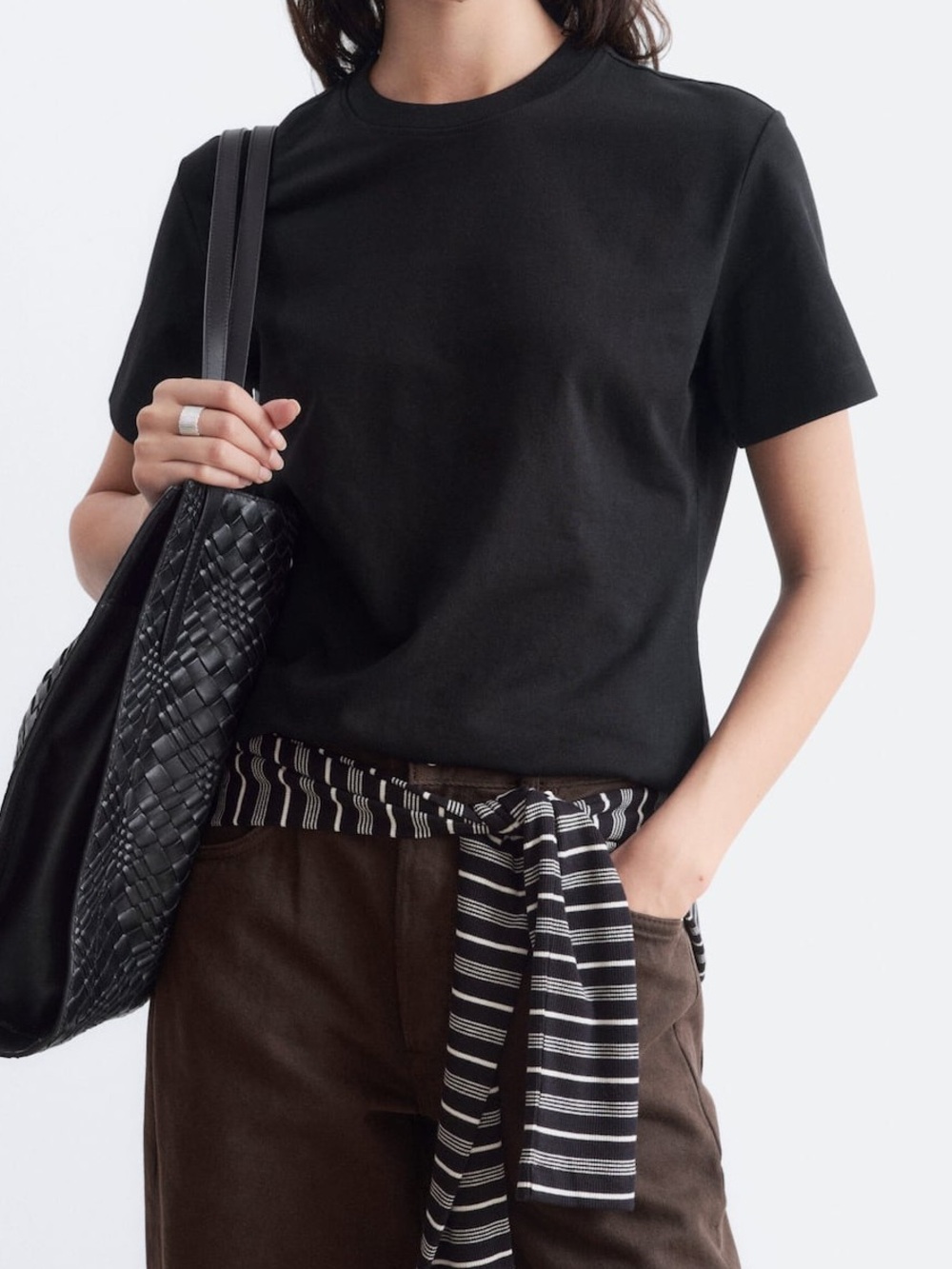 & OTHER STORIES Black Ribbed Cotton Tee Shirt